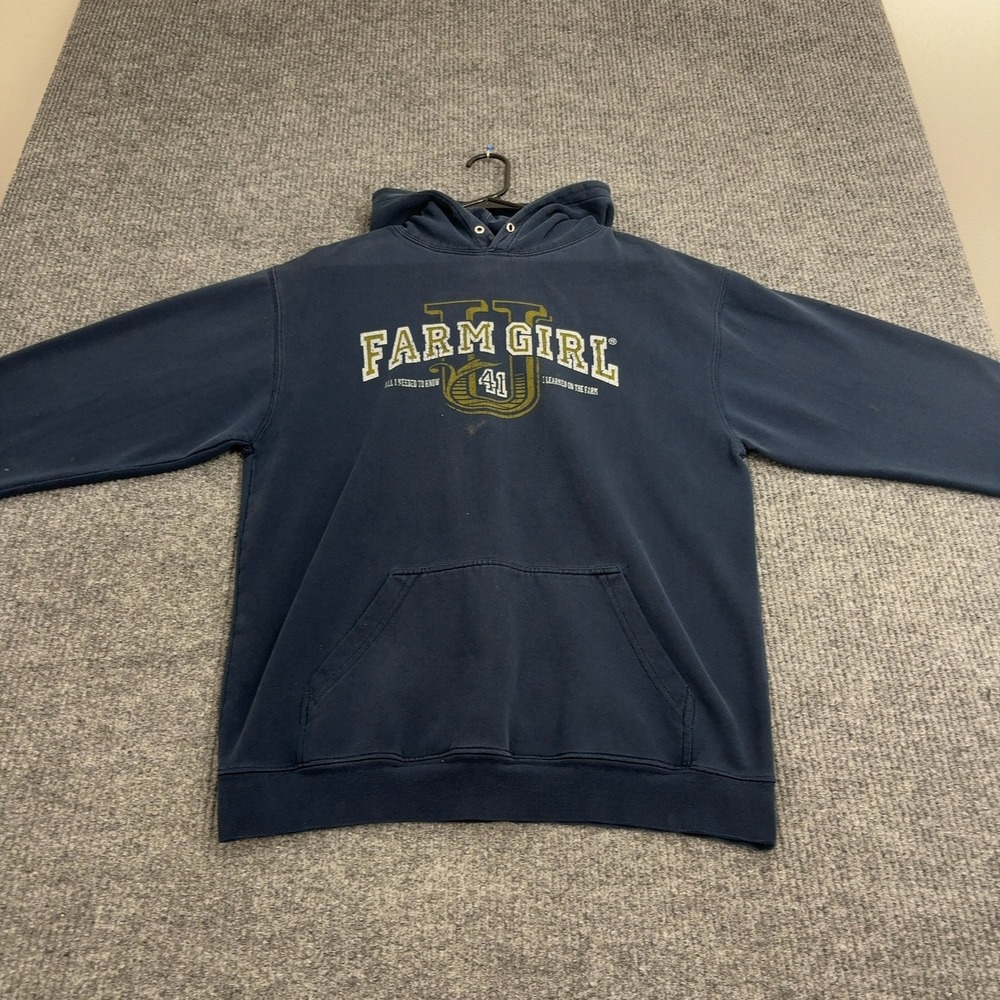 Farm‎ Girl Hoodie Women L Blue Cotton Blend Graphic Distressed Country Style